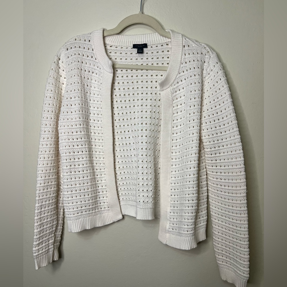 Ann Taylor‎ Cream Open-Knit Cardigan 100% cotton